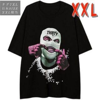 XXL-3L 半袖 フェイス ストリートTシャツ オーバーサイズ ビック 黒(Tシャツ/カットソー(半袖/袖なし))