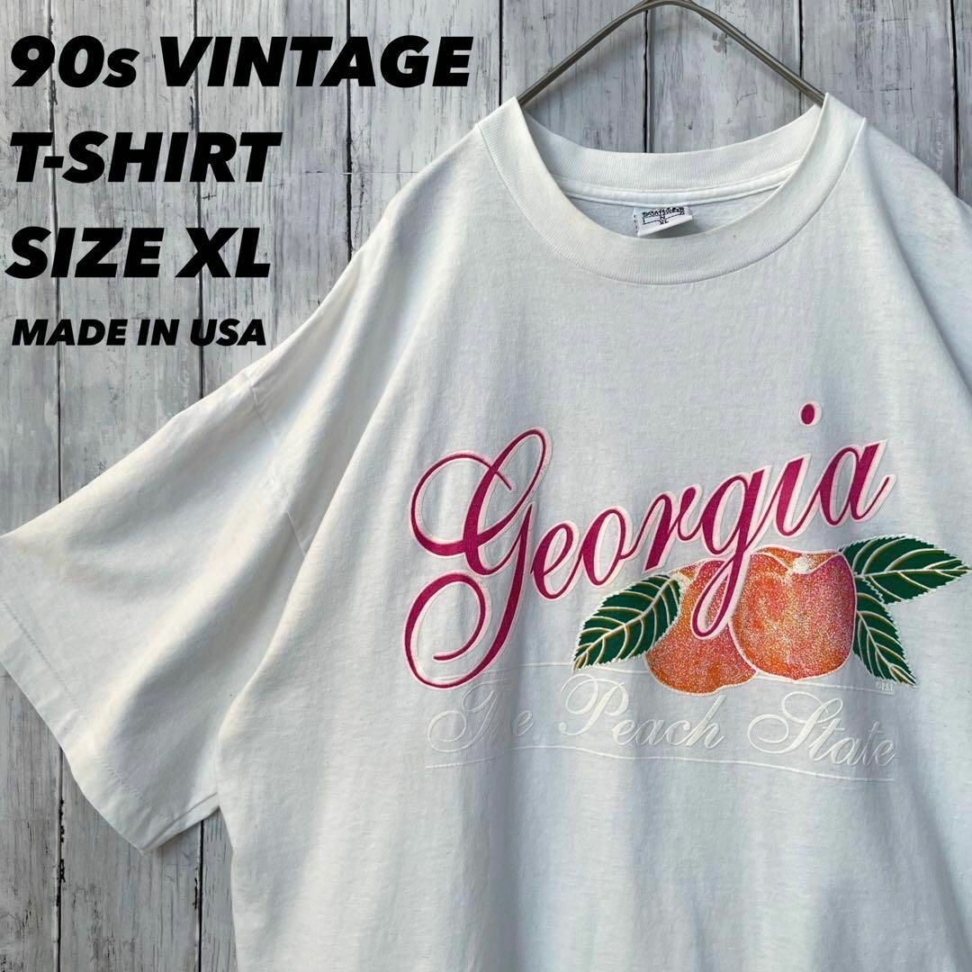 90sヴィンテージ USA製シングルステッチ古着ジョージアピーチプリントTシャツ メンズのトップス(Tシャツ/カットソー(半袖/袖なし))の商品写真