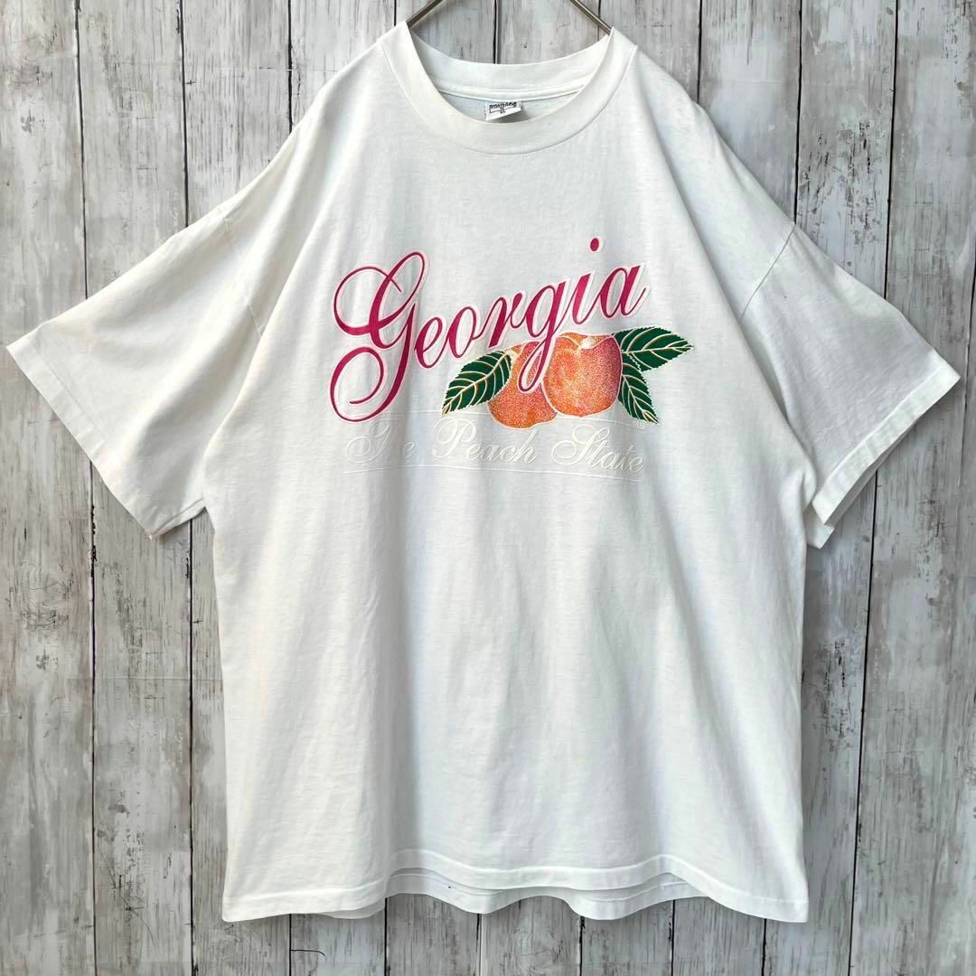 90sヴィンテージ USA製シングルステッチ古着ジョージアピーチプリントTシャツ メンズのトップス(Tシャツ/カットソー(半袖/袖なし))の商品写真