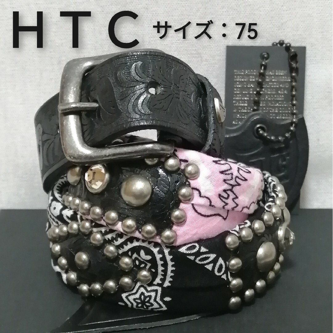 HTC(ハリウッドトレーディングカンパニー)の★新品・メンズ★【 HTC　エイチティーシー】スタッズ　黒×黒×ピンク　異素材 メンズのファッション小物(ベルト)の商品写真