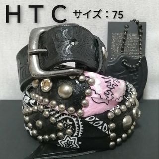 ハリウッドトレーディングカンパニー(HTC)の★新品・メンズ★【 HTC　エイチティーシー】スタッズ　黒×黒×ピンク　異素材(ベルト)