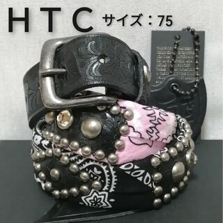 HTC - ★新品・メンズ★【 HTC　エイチティーシー】スタッズ　黒×黒×ピンク　異素材