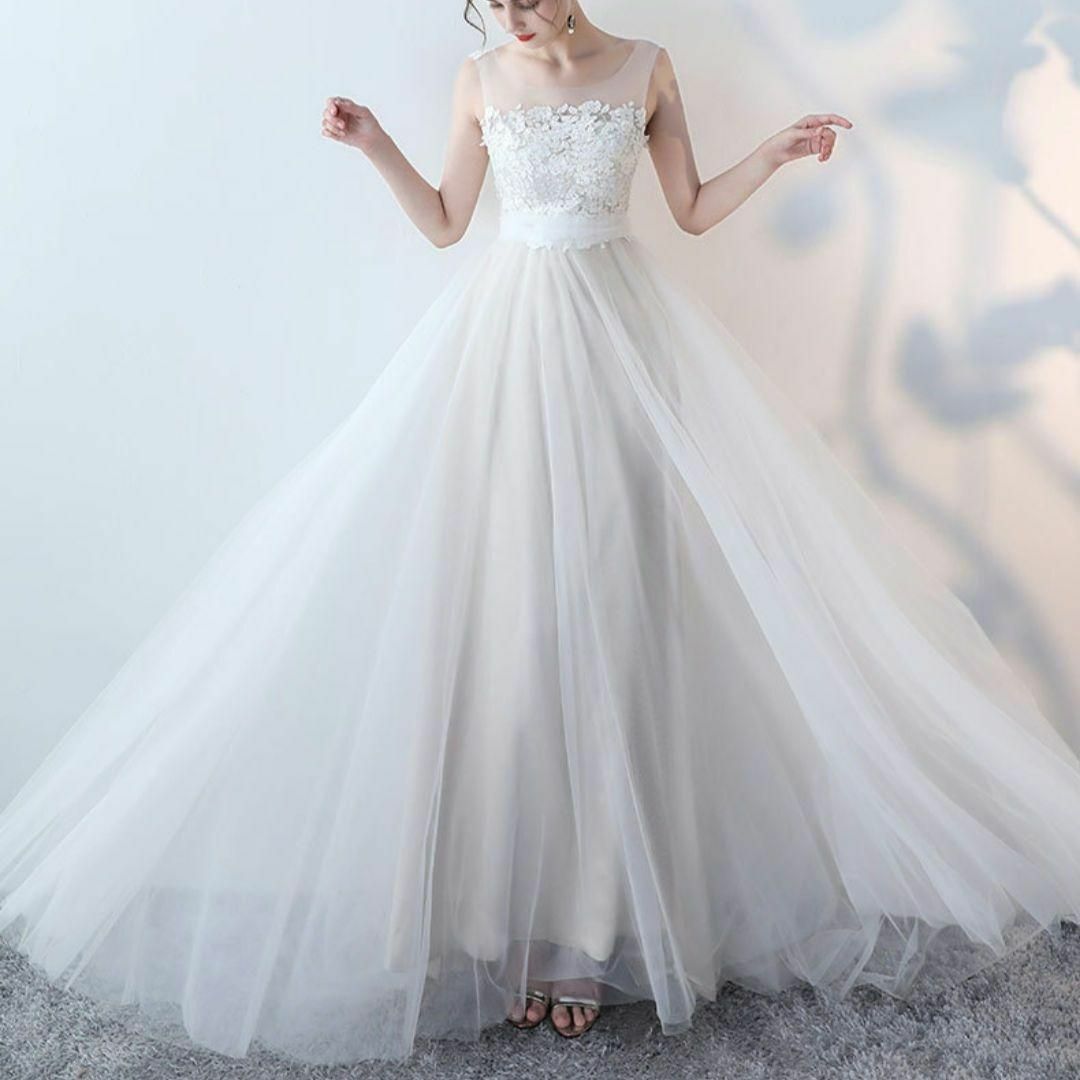 【SS2024 最新作】ウエディングドレス　結婚式　ブライダル　Aライン　M レディースのフォーマル/ドレス(ウェディングドレス)の商品写真