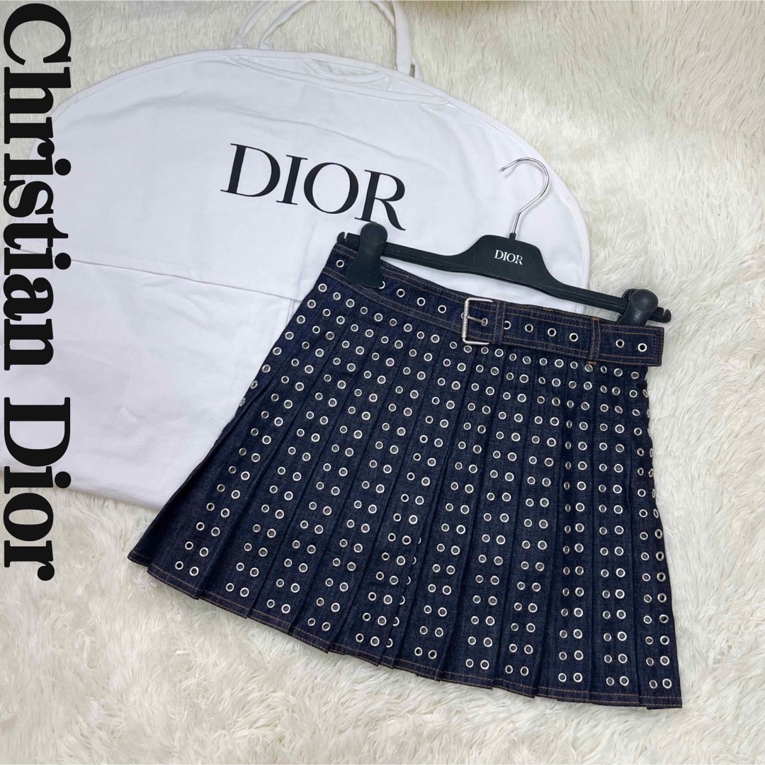 Christian Dior(クリスチャンディオール)の希少♡ハンガー♡ケース♡美品♡クリスチャンディオール デニム プリーツ スカート レディースのスカート(ミニスカート)の商品写真