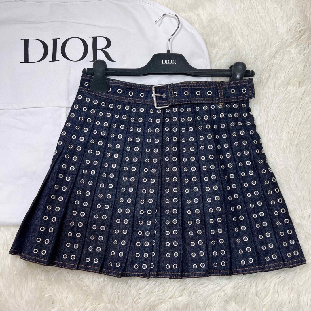 Christian Dior(クリスチャンディオール)の希少♡ハンガー♡ケース♡美品♡クリスチャンディオール デニム プリーツ スカート レディースのスカート(ミニスカート)の商品写真
