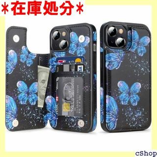 doeboe iPhone14 ケース カバー 手帳型 ケ 対応 青い蝶 494