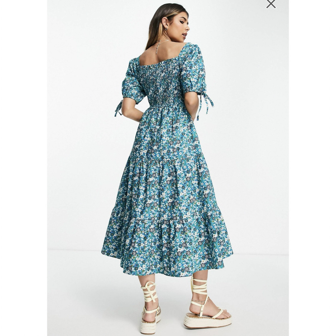 asos(エイソス)のASOS 花柄 袖ボリューム スクエアネックワンピース UK8 レディースのワンピース(ロングワンピース/マキシワンピース)の商品写真