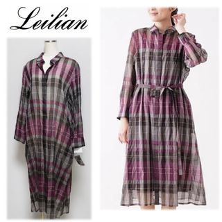 leilian - 《レリアン》新品 薄手 ベルト付 シルク混 ラメ使いチェックワンピース 13＋