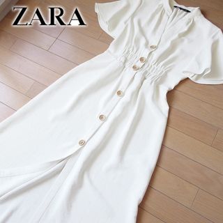 ザラ(ZARA)の超美品 ザラ ZARA 半袖ワンピース ホワイト(ロングワンピース/マキシワンピース)