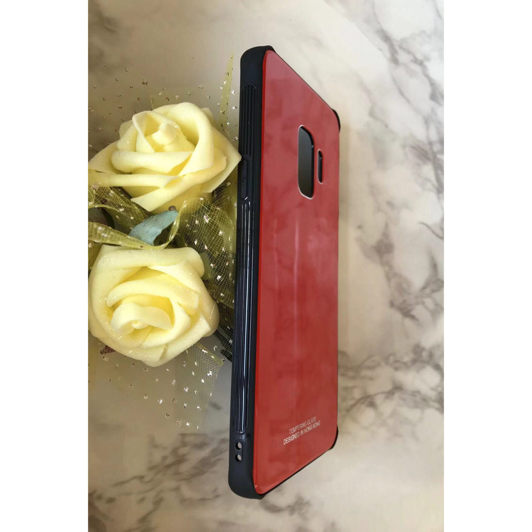 シンプル&耐衝撃背面9Hガラスケース GalaxyS9Plus レッド　赤 スマホ/家電/カメラのスマホアクセサリー(Androidケース)の商品写真