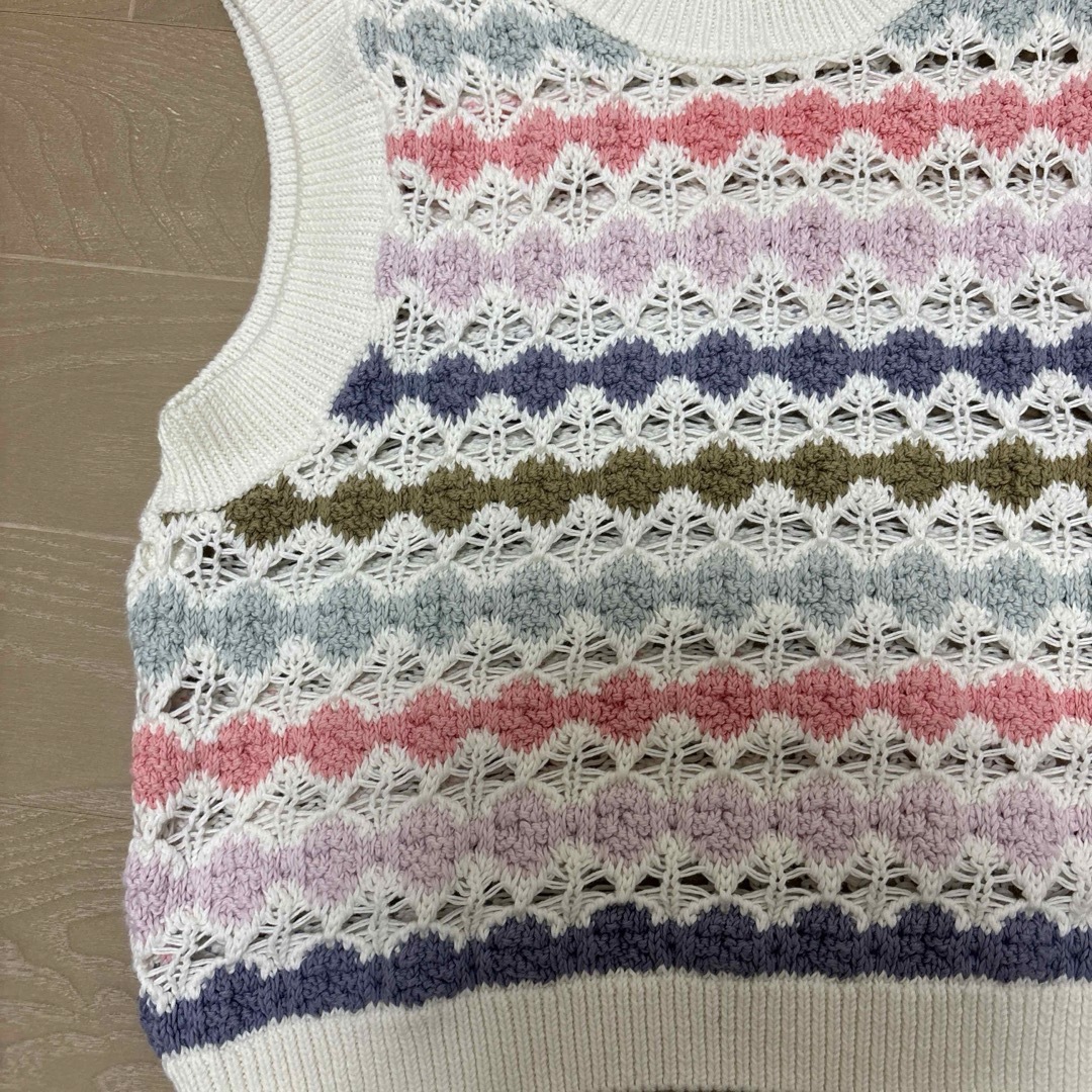 ZARA ザラ　コットンニットベスト　OPENWORK KNIT TOP 　M レディースのトップス(ニット/セーター)の商品写真