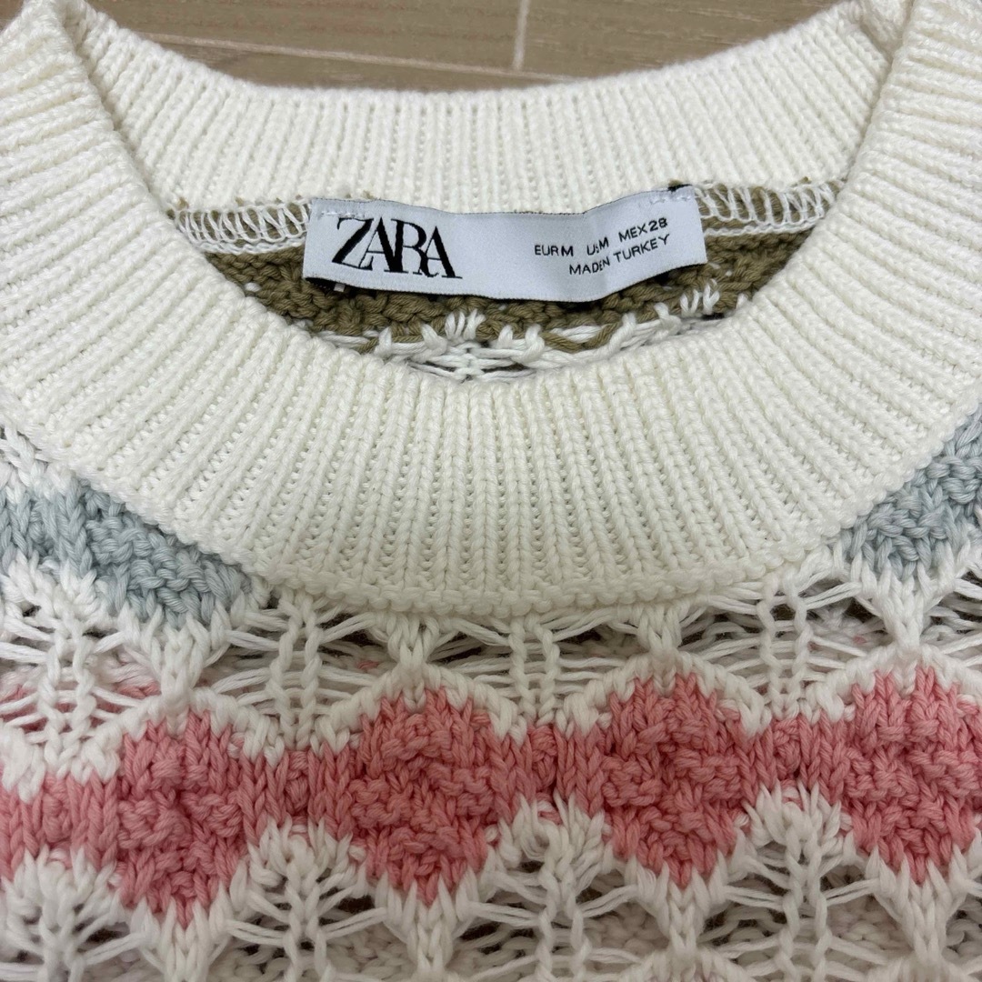 ZARA ザラ　コットンニットベスト　OPENWORK KNIT TOP 　M レディースのトップス(ニット/セーター)の商品写真