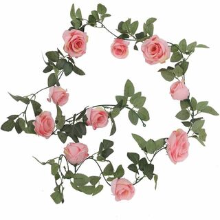 【色: ピンク】南風社 英国風 薔薇ガーランド 選べる4色 2m バラ 装飾 飾(その他)