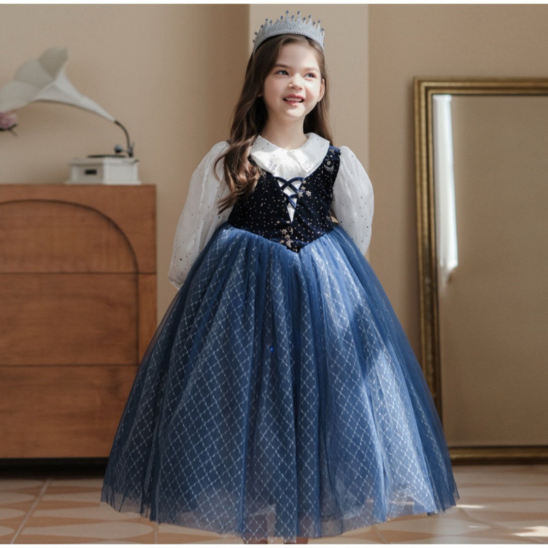 CADB紺色プリンセスドレスふんわり可愛いキッズドレス130サイズ キッズ/ベビー/マタニティのキッズ服女の子用(90cm~)(ドレス/フォーマル)の商品写真