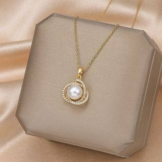 再入荷♡　ゴールド　ネックレス　パール　ストーン　アクセサリー　シンプル(ネックレス)