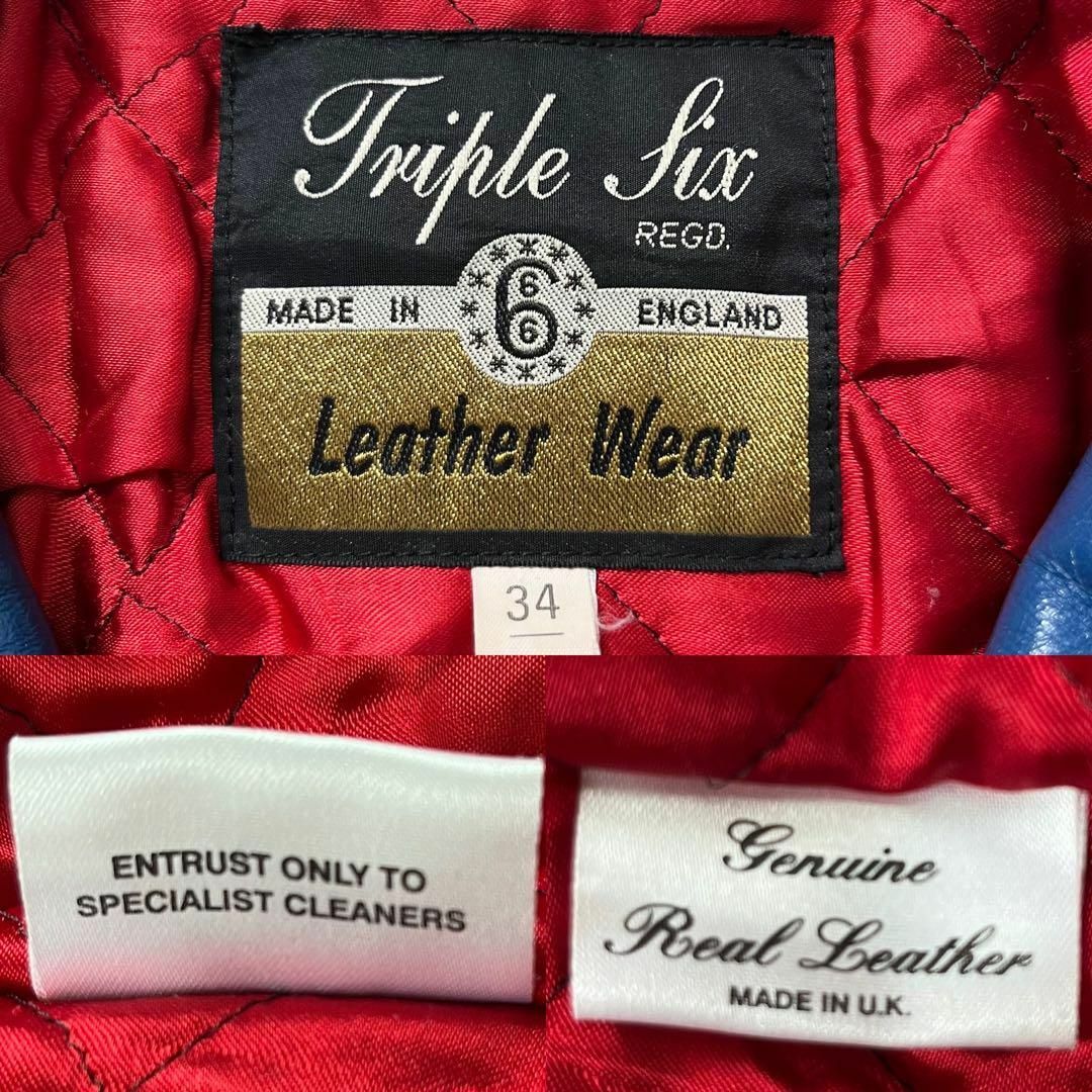 666(シックスシックスシックス)の希少　666 　ダブルライダースジャケット　ライトニング　ブルー系　34 英国製 メンズのジャケット/アウター(ライダースジャケット)の商品写真