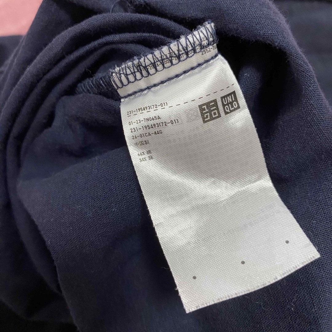 UNIQLO(ユニクロ)の【UNIQLO】 ブラウス 長袖シャツ　ネイビー　紺色　七分袖　Mサイズ レディースのトップス(シャツ/ブラウス(長袖/七分))の商品写真