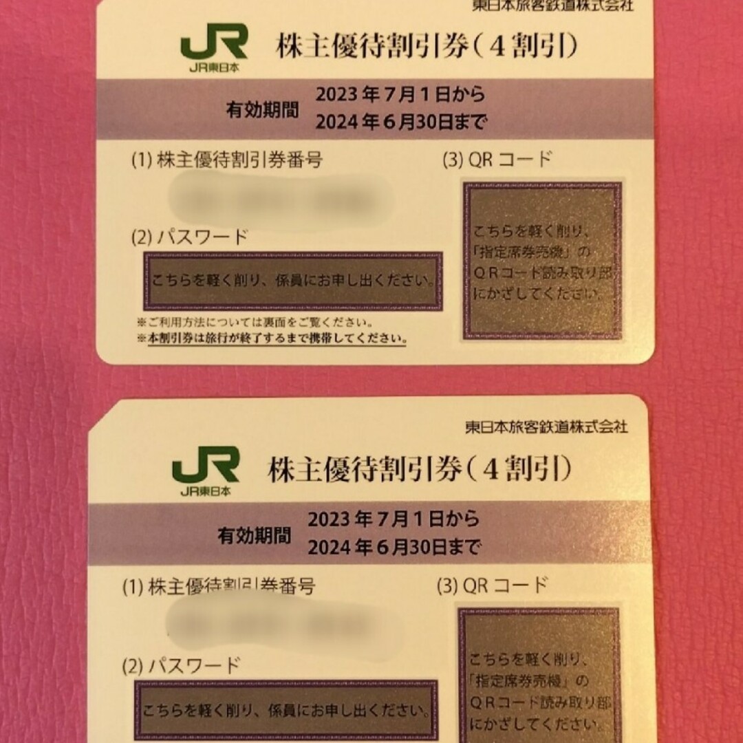 JR(ジェイアール)のJR東日本株主優待券2枚 チケットの乗車券/交通券(鉄道乗車券)の商品写真