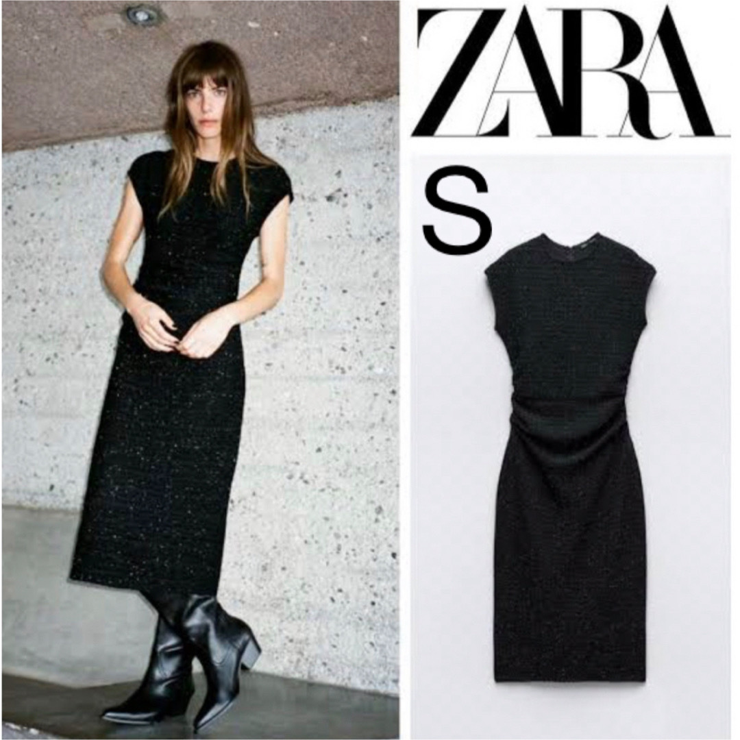 ZARA(ザラ)のシャイニーメタリックスレッドワンピース レディースのワンピース(ひざ丈ワンピース)の商品写真