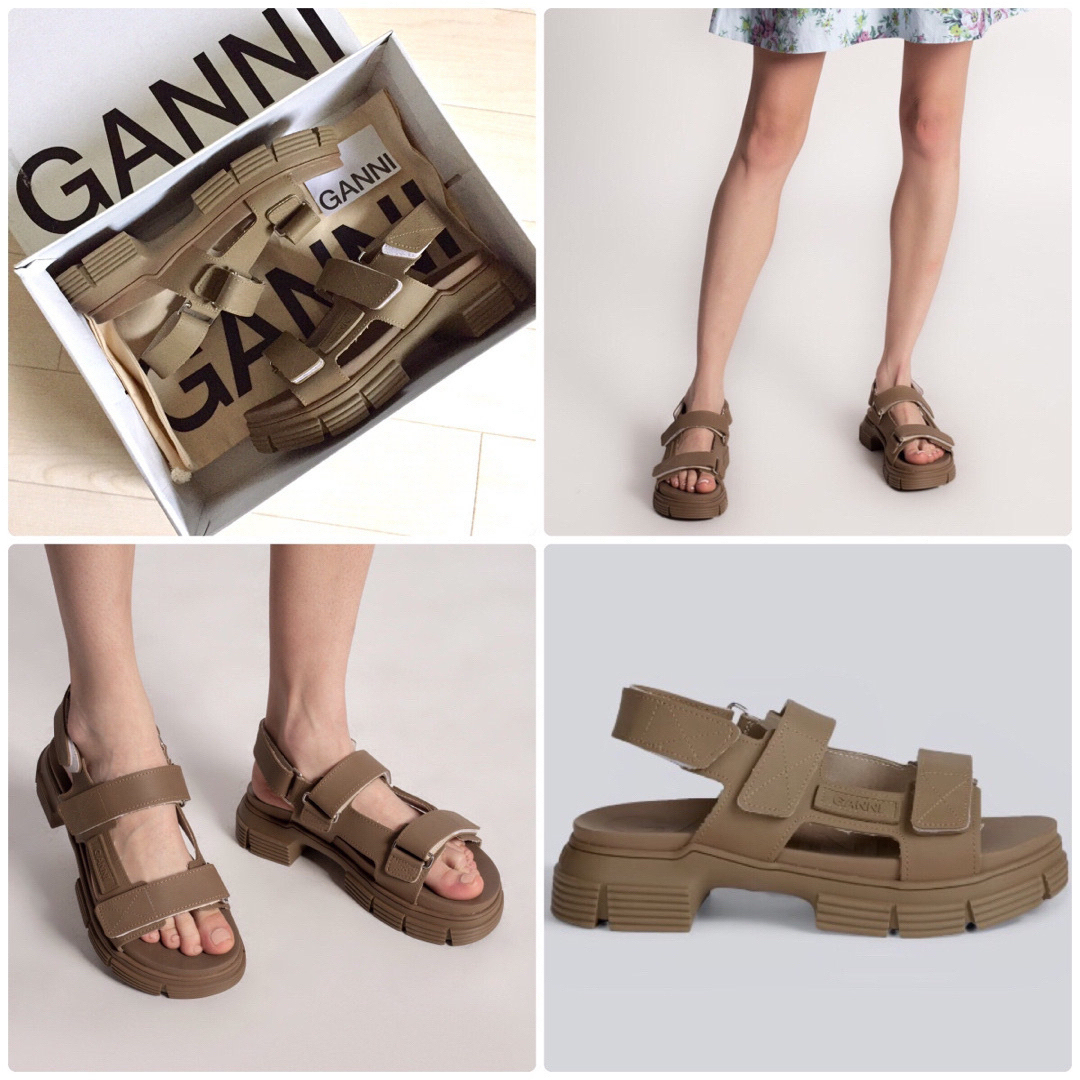 新品 GANNI ベルクロストラップ 厚底ラバーサンダル レディースの靴/シューズ(サンダル)の商品写真