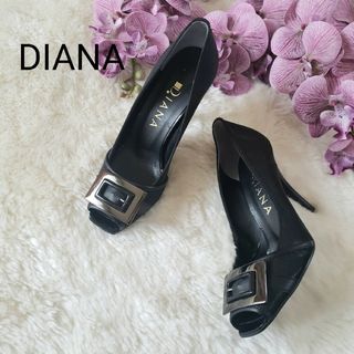 ダイアナ(DIANA)の美品DIANA バック付き オープントゥパンプス ブラック 22cm(ハイヒール/パンプス)