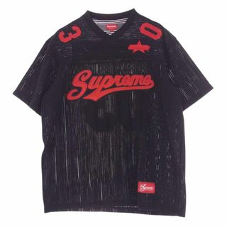 シュプリーム(Supreme)のSupreme シュプリーム Ｔシャツ 21SS Mesh Stripe Football Jersey メッシュ ストライプ フットボール ジャージ ロゴワッペン Vネック 半袖 Tシャツ カットソー ブラック系 L【中古】(シャツ)