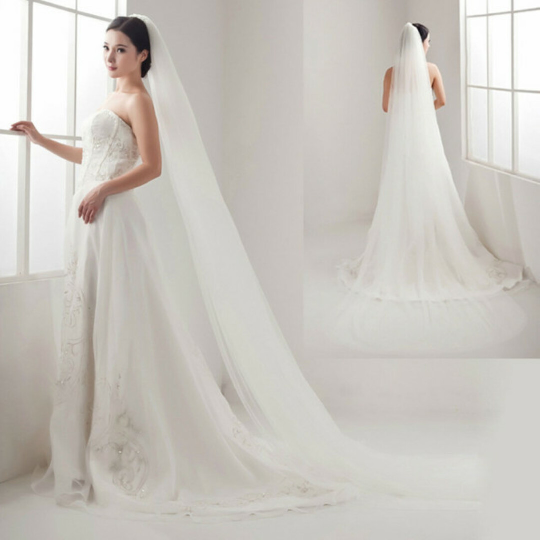 ロングベール ウエディング 結婚式 ベールダウン可能 2層 ブライダル レース レディースのフォーマル/ドレス(ウェディングドレス)の商品写真