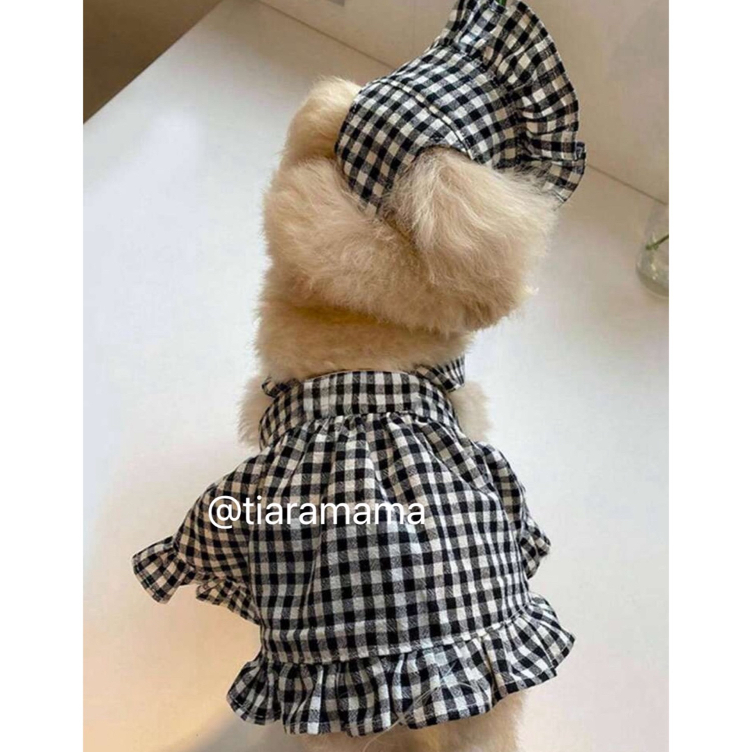 【Sサイズ】帽子付チェック柄可愛いワンピース　通気性　猫服　犬服　 その他のペット用品(犬)の商品写真