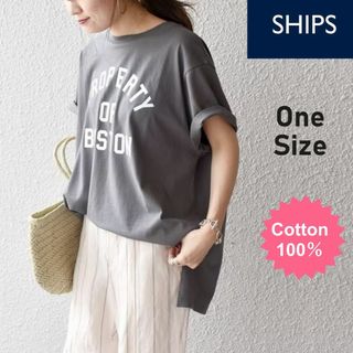 シップス(SHIPS)の【春夏】シップス★カレッジ 半袖Tシャツ★カーキ　コットン　ボックスシルエット(Tシャツ(半袖/袖なし))