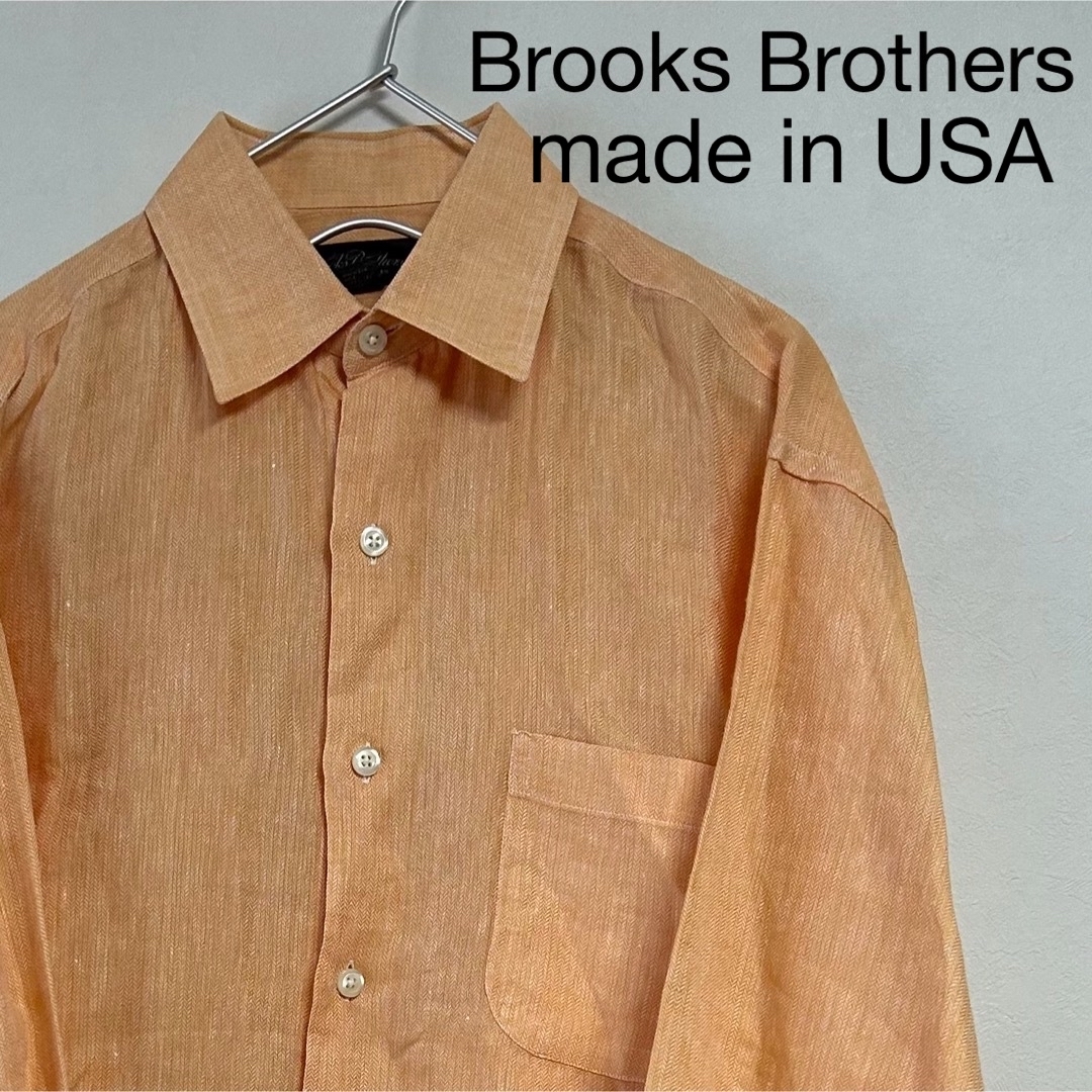 Brooks Brothers(ブルックスブラザース)の古着 USA製90s Brooks Brothers 長袖リネンシャツ オレンジ メンズのトップス(シャツ)の商品写真