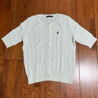 ラルフローレン(Ralph Lauren)の76）ラルフローレン　白色　半袖　ニットカーディガン　未使用品　サイズ5f(ニット/セーター)