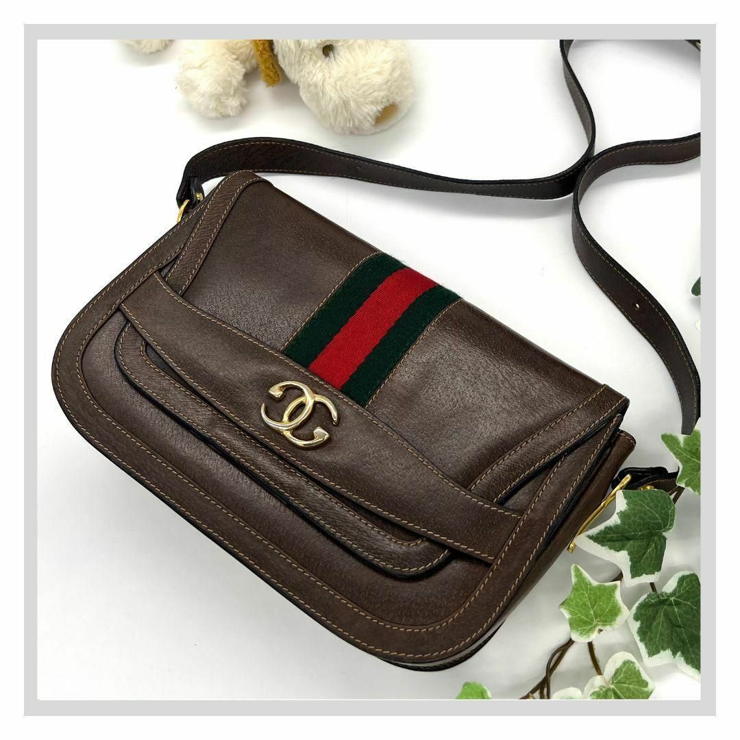 Gucci(グッチ)のグッチ オールドグッチ　シェリーライン ショルダーバッグ ブラウン レザー レディースのバッグ(ショルダーバッグ)の商品写真