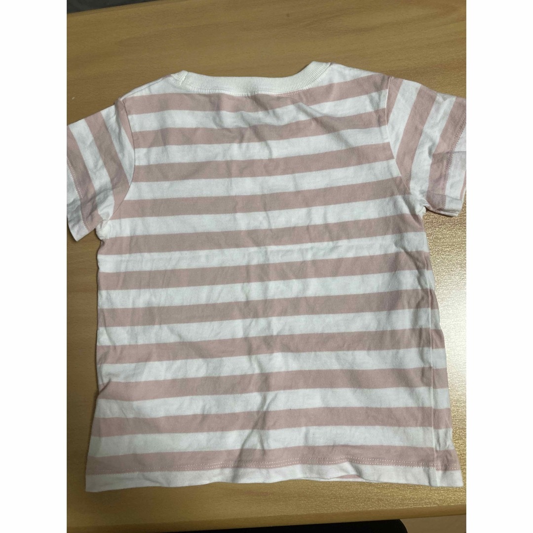 MUJI (無印良品)(ムジルシリョウヒン)の無印　ボーダー　半袖　Tシャツ　100 ピンク キッズ/ベビー/マタニティのキッズ服女の子用(90cm~)(Tシャツ/カットソー)の商品写真