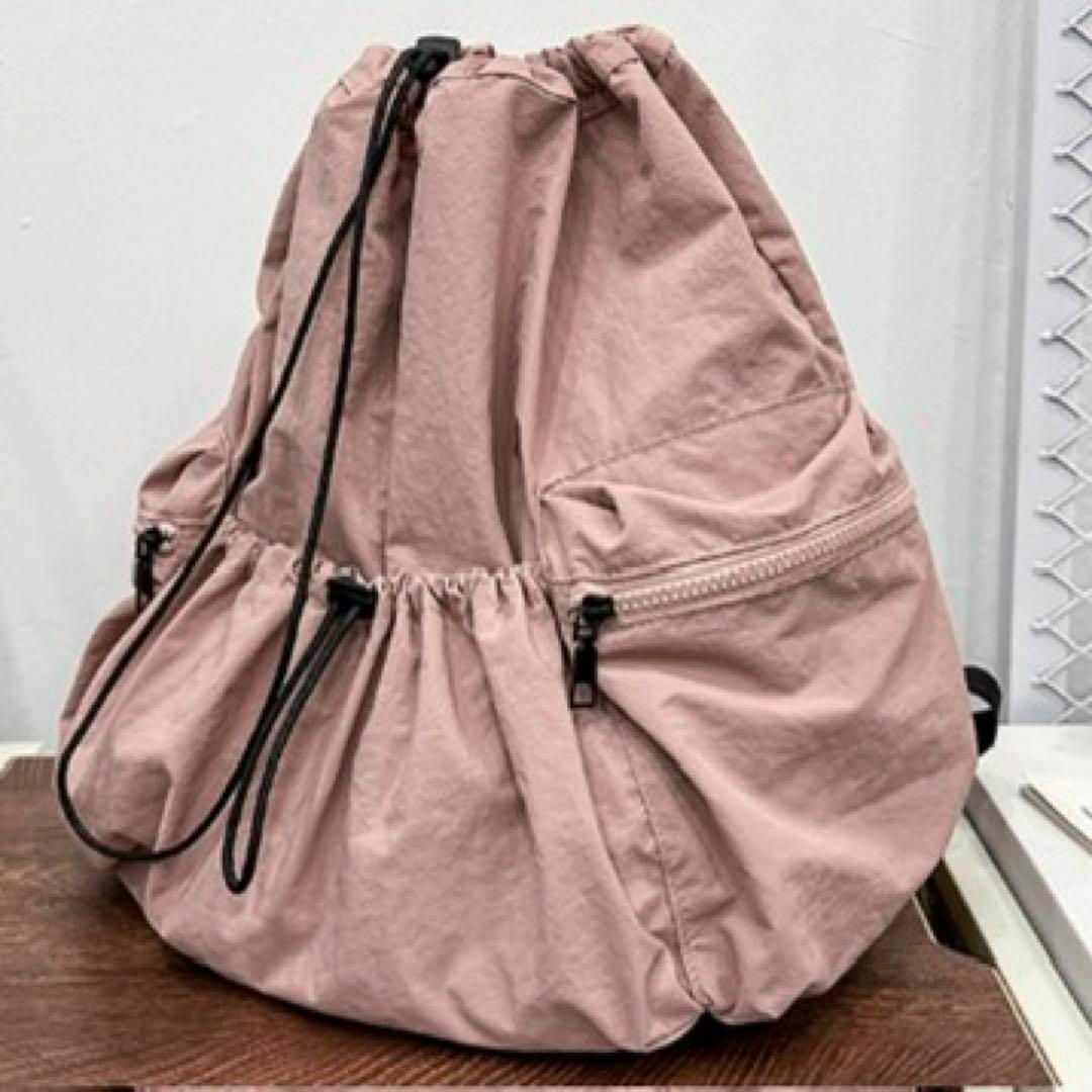 【韓国風】リュック　バックパック　ドロスト　巾着　軽量　大容量　ピンク レディースのバッグ(リュック/バックパック)の商品写真