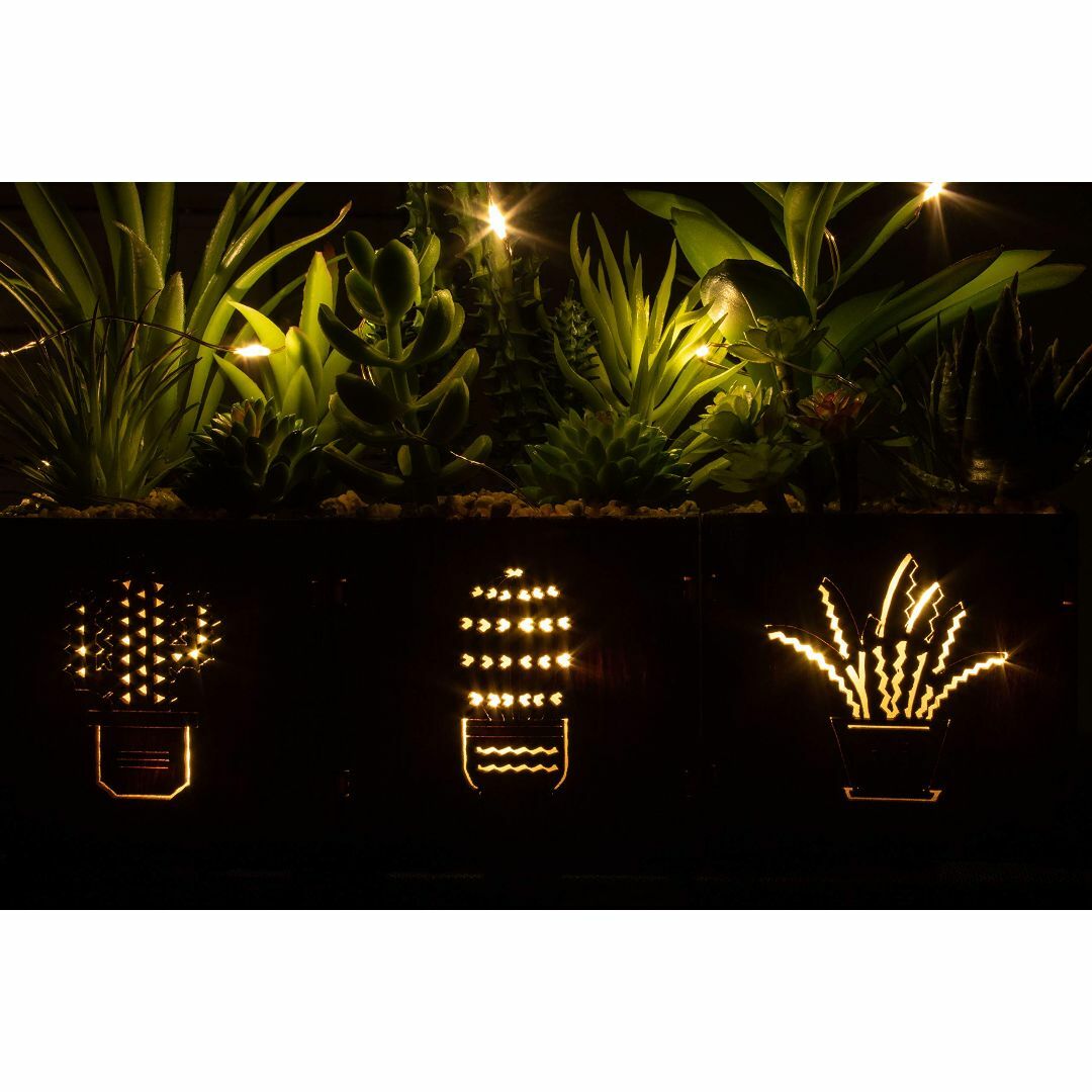 【色: Set 1】人工多肉植物 人工観葉植物三種セット 木箱にLEDライト付き その他のその他(その他)の商品写真