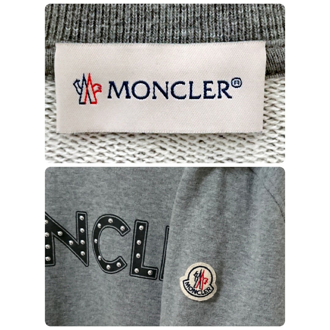 MONCLER(モンクレール)の美品 希少 モンクレール スタッズ ロゴ グレー プルオーバー スウェット メンズのトップス(スウェット)の商品写真