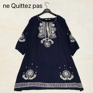 ヌキテパ(ne Quittez pas)のne Quittez pas ヌキテパ ワンピース 刺繍 ネイビー 春夏 インド(ひざ丈ワンピース)