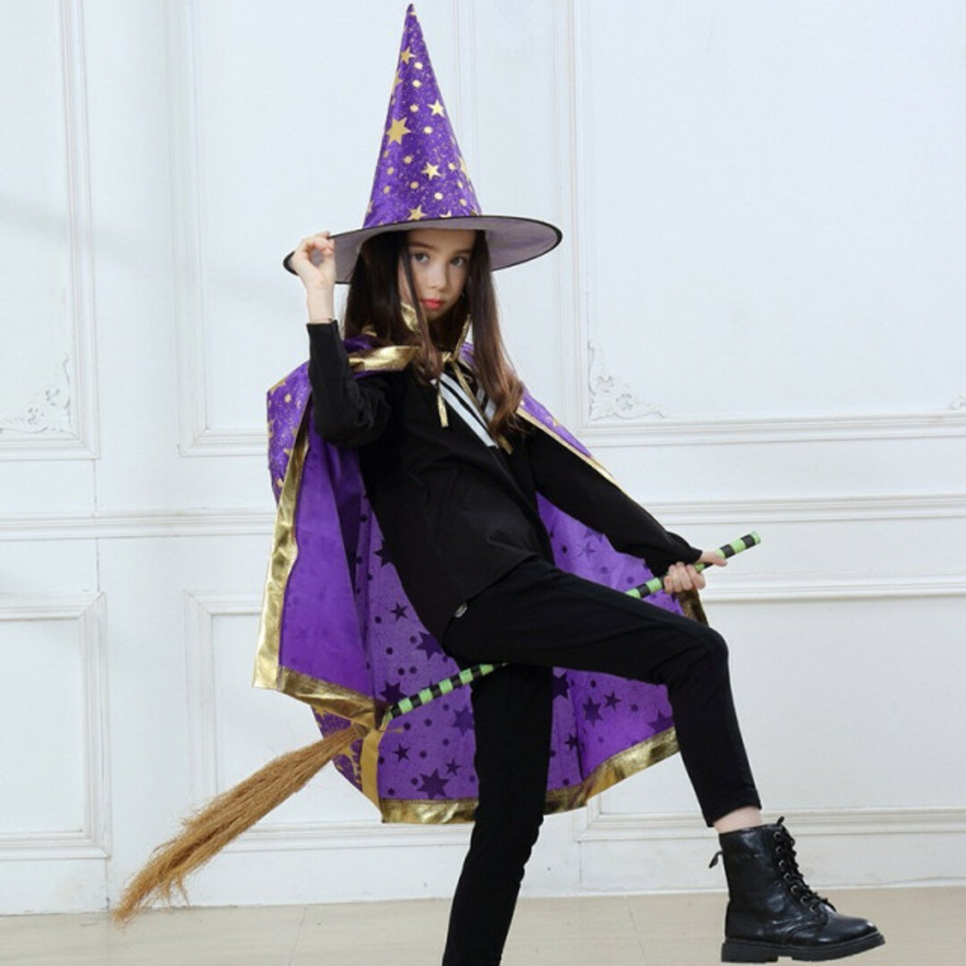 ラスト1点   コスプレ 魔女マント 子供 キッズ 仮装 衣装  紫 エンタメ/ホビーのコスプレ(小道具)の商品写真