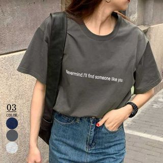 Tシャツ レディーストップス 半袖 カットソー 韓国 体型カバー 英字ロゴ(Tシャツ(半袖/袖なし))