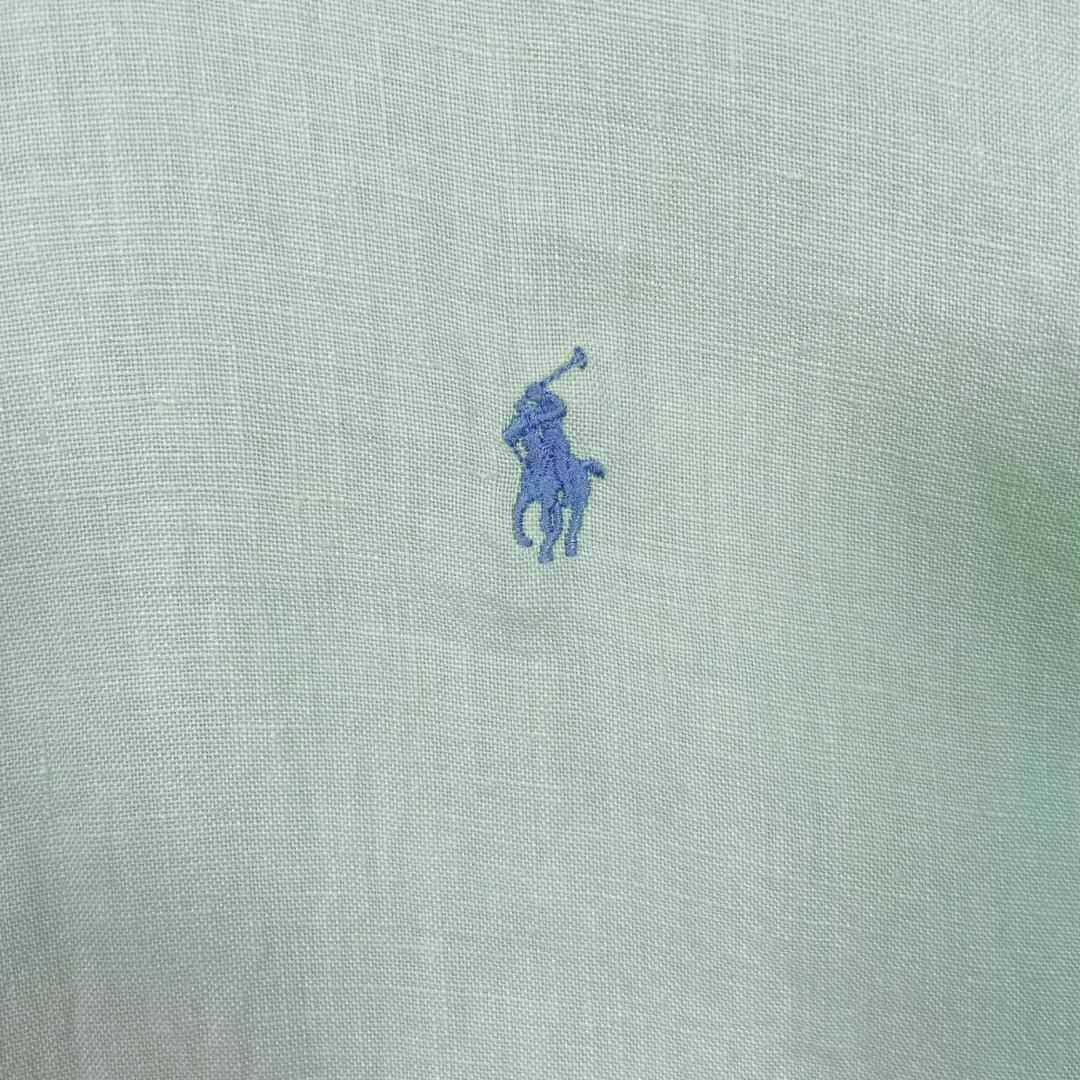 Ralph Lauren(ラルフローレン)の14V ラルフローレン リネン BD長袖シャツ ポニー刺繍 無地 メンズ古着 メンズのトップス(シャツ)の商品写真