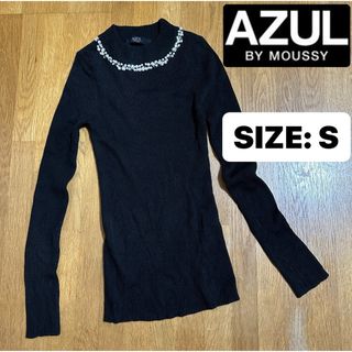 アズールバイマウジー(AZUL by moussy)の※プロフ必読【AZUL】長袖 ビジュー モックネック リブ タイト トップス S(ニット/セーター)