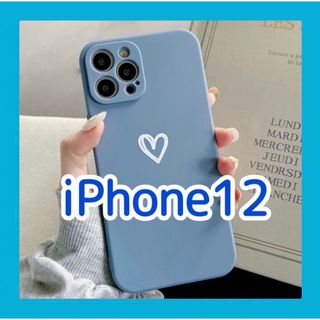 iPhone12 iPhoneケース ブルー ハート 手書き 青 紺 シンプル(iPhoneケース)