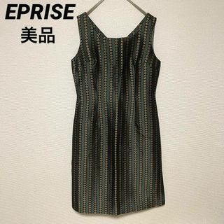 xx84 美品/EPRISE/ノースリーブワンピース/艶感/ハリ感/総柄/高級感(ひざ丈ワンピース)