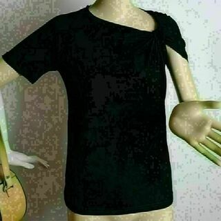 オシャレ！ショルダーノットデザインTシャツ♪黒　カットソー 半袖 インポート S(Tシャツ(半袖/袖なし))