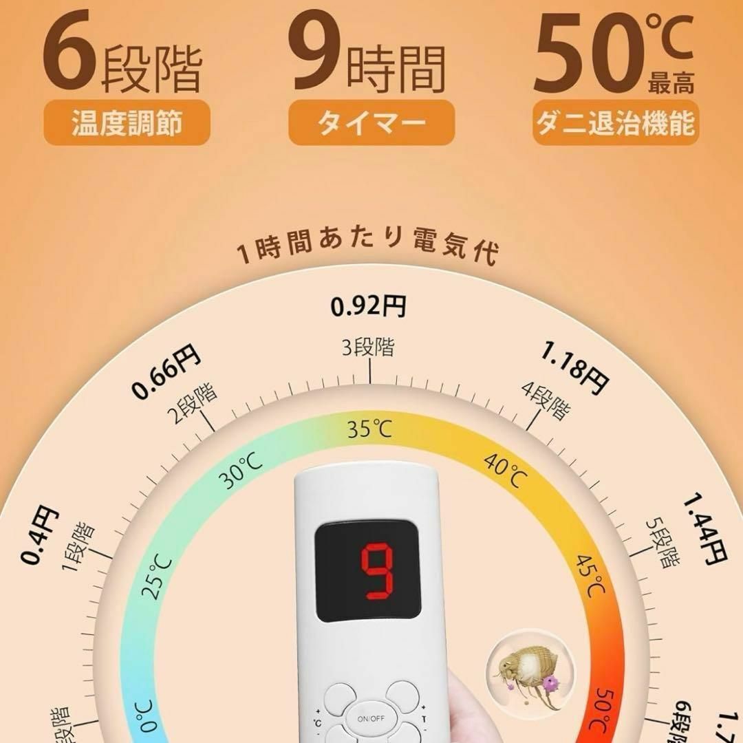 電気毛布 電気ひざ掛け 1-9時間タイマー 6段階温度調整 160x130cm インテリア/住まい/日用品の寝具(布団)の商品写真