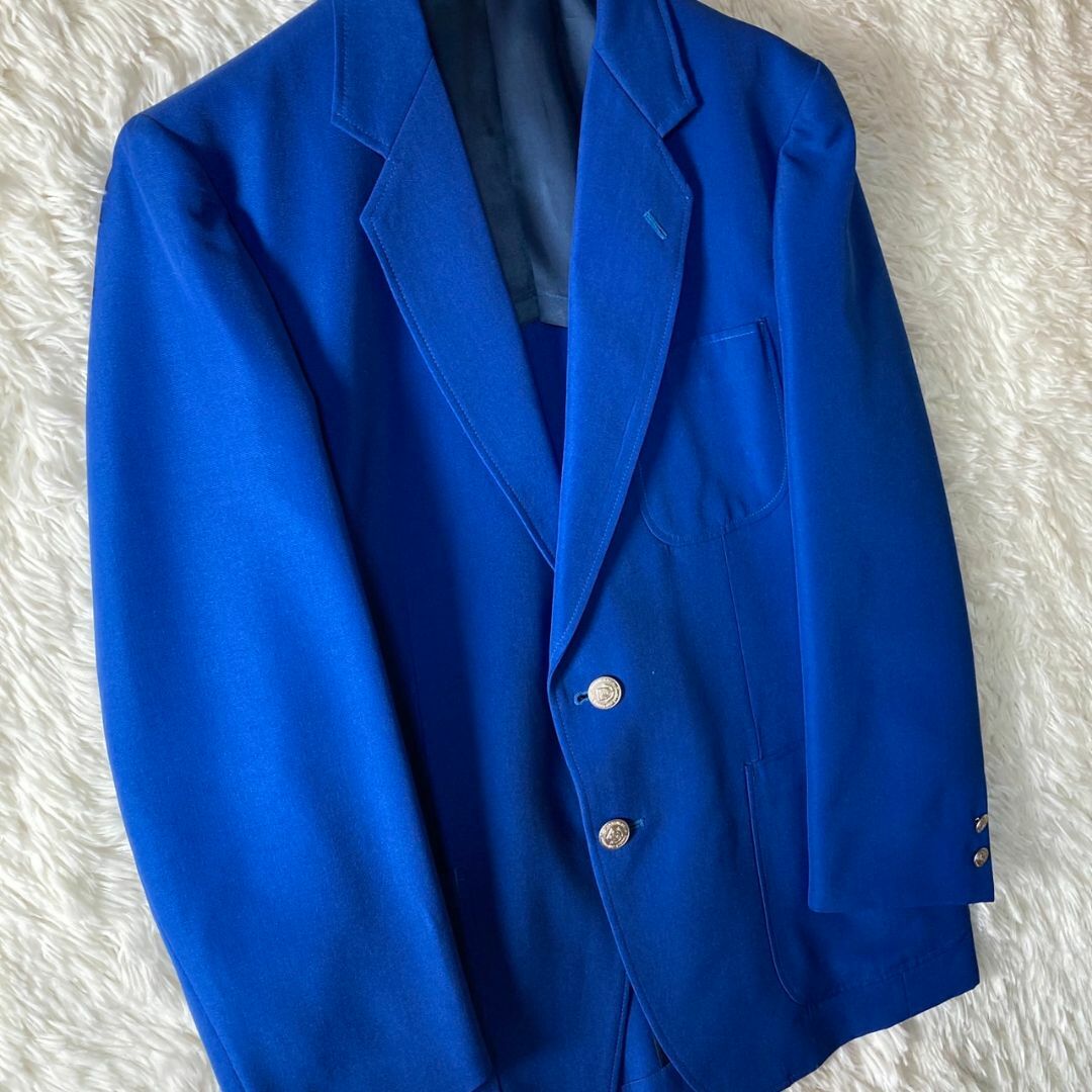 極美品 ブルー ブレザー テーラードジャケット 銀ボタン 日本製 L相当 メンズのジャケット/アウター(テーラードジャケット)の商品写真