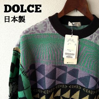 【新品タグ付き】希少　DOLCE　ドルチェ　幾何学模様　ニット　麻　春夏　日本製(ニット/セーター)