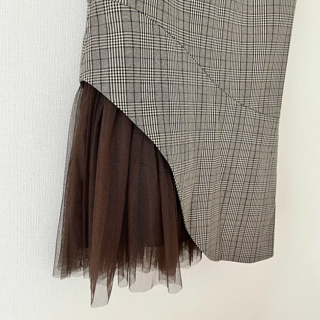 Noela(ノエラ)のノエラNoela ポイントチュールスカート S ブラウン チェック レディースのスカート(ひざ丈スカート)の商品写真