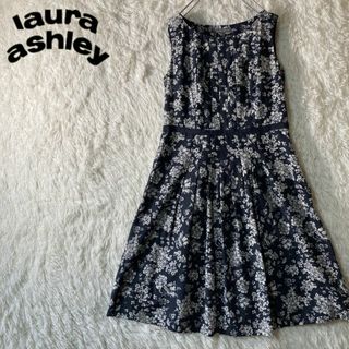 LAURA ASHLEY - 美品 ローラアシュレイ シルク混 絹 花柄 ノースリーブワンピース 11 L