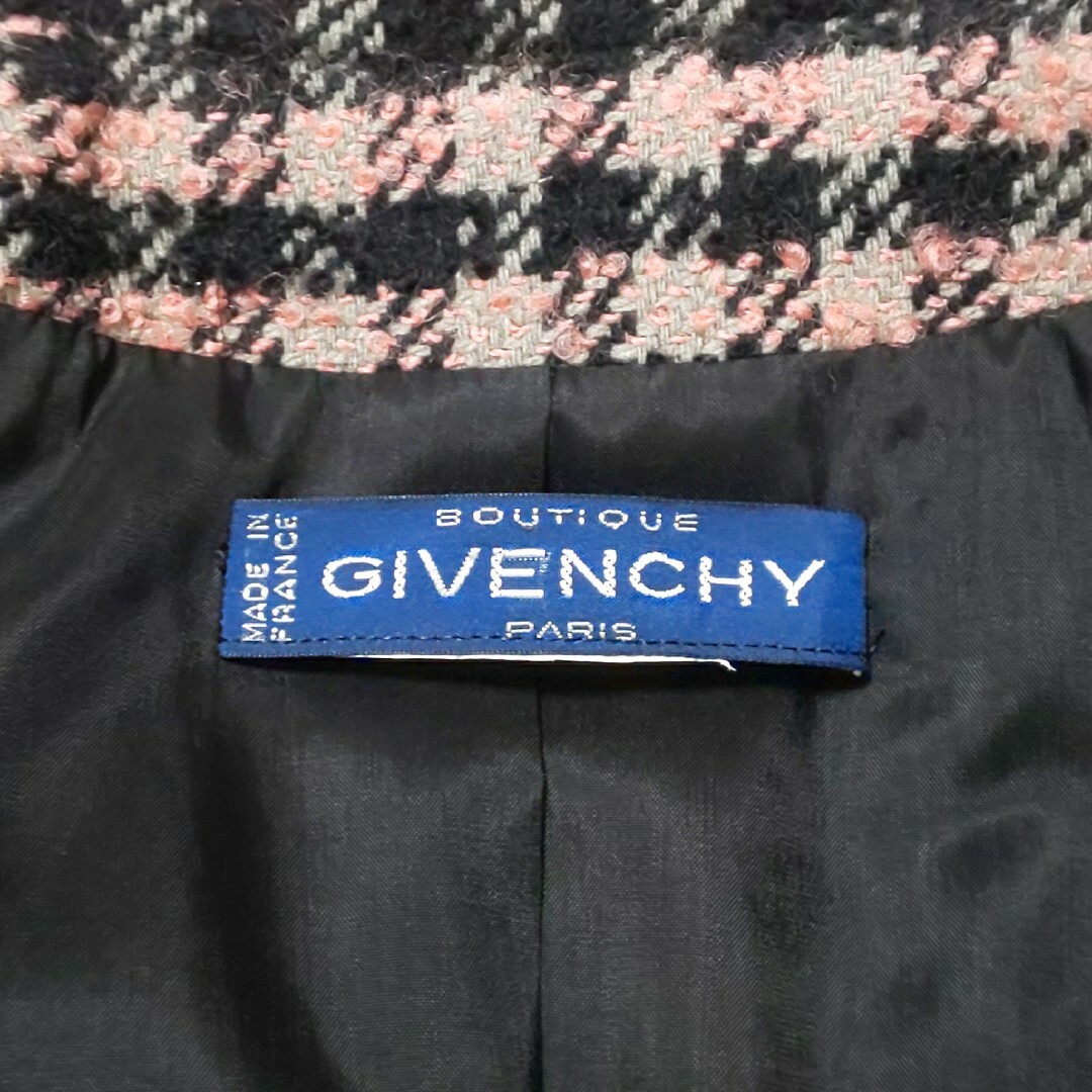 GIVENCHY(ジバンシィ)の極美品/仏製 GIVENCHY ヴィンテージ チェック ツイードジャケット 金釦 レディースのジャケット/アウター(テーラードジャケット)の商品写真